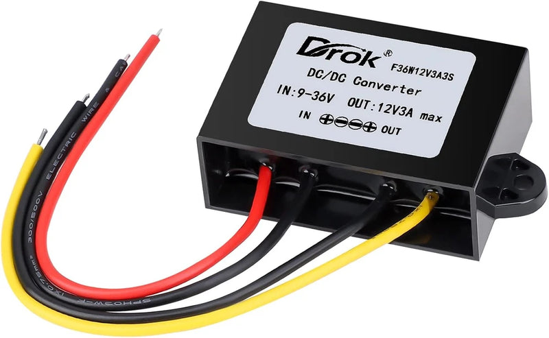 Boost Buck Converter 9V-36V to 12V 3A 36W Plastic Shell Waterproof Auto Step up