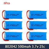6¡Á 3.7V 500mAh 25C 802042 Li-Po Battery For Hubsan X4 H107L H107C H107D RC Drone