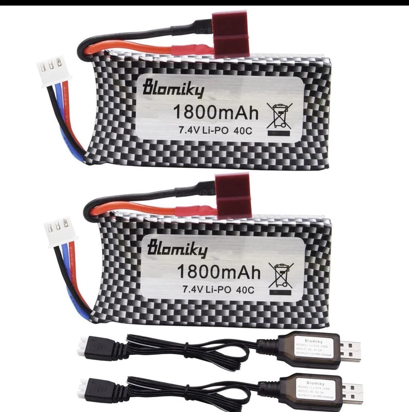 Blomiky 2 Pack 7.4V 1800mAh 13.32Wh Li-PO Rechargeable Battery with Deans T Battery