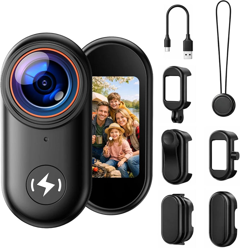 4K Mini Body Camera with 64GB Card, 1.47" Display Wearable POV Camera, Action Ca