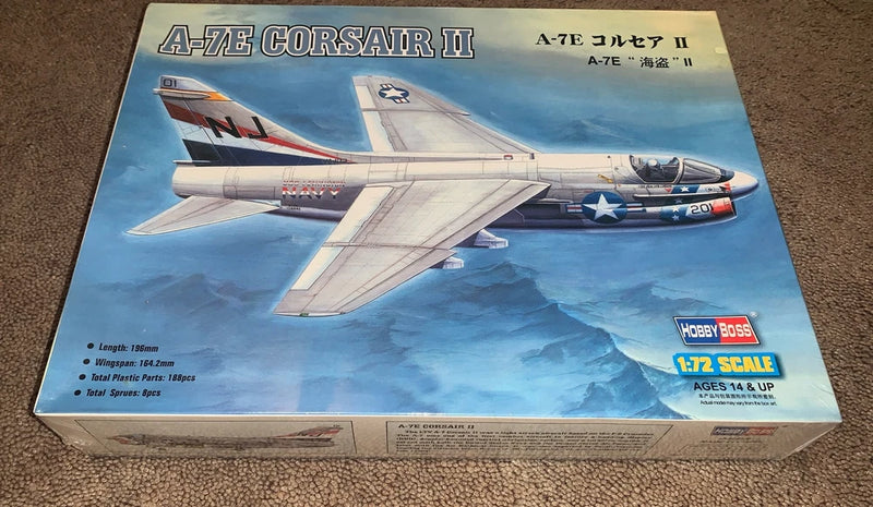 Hobbyboss sealed 1:72 A-7E Corsair II model kit box with aircraft artwork