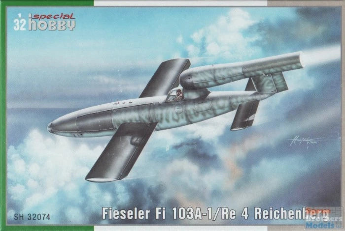 1:32 scale Fieseler Fi 103A-1 Reichenberg model kit box art, gray V-1