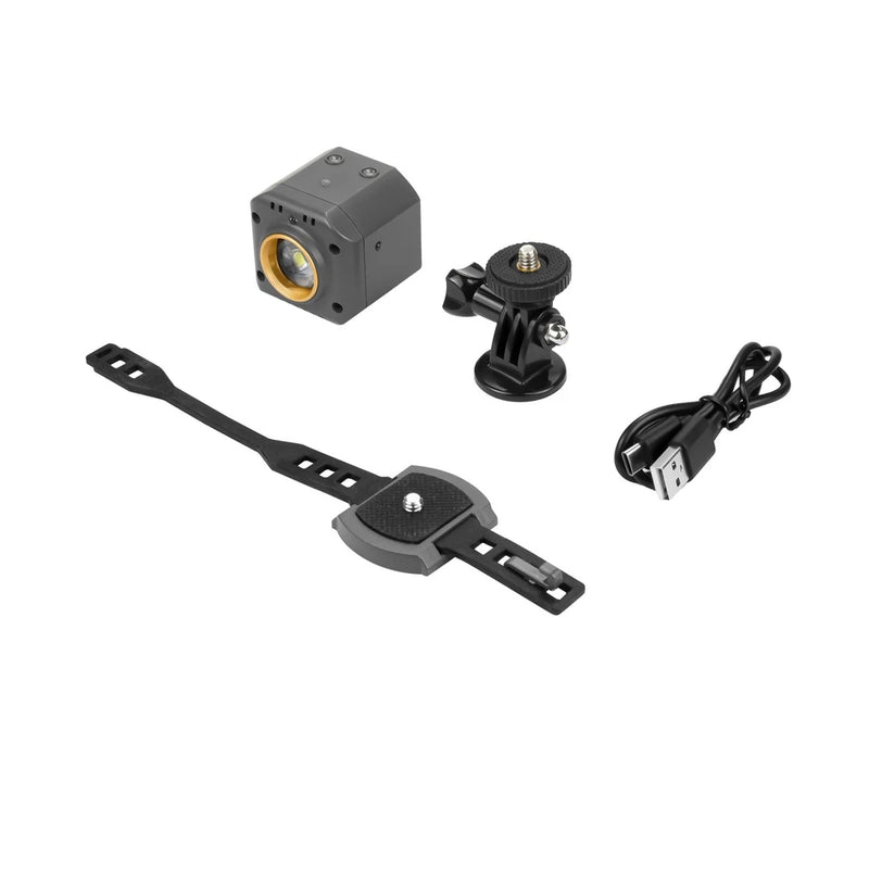 Drone LED light lamp with spotlight module, mounting strap, clamp, and USB cable