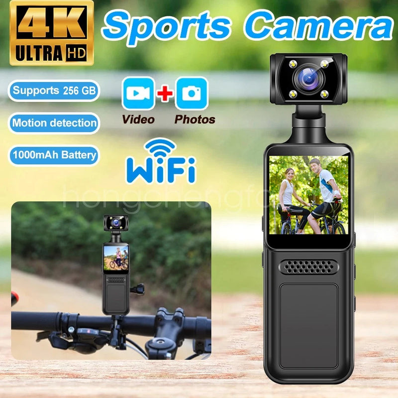 4K UHD Pocket Action Camera 180?? Rotatable Vlog Wifi Mini Sports Cam 0-128GB