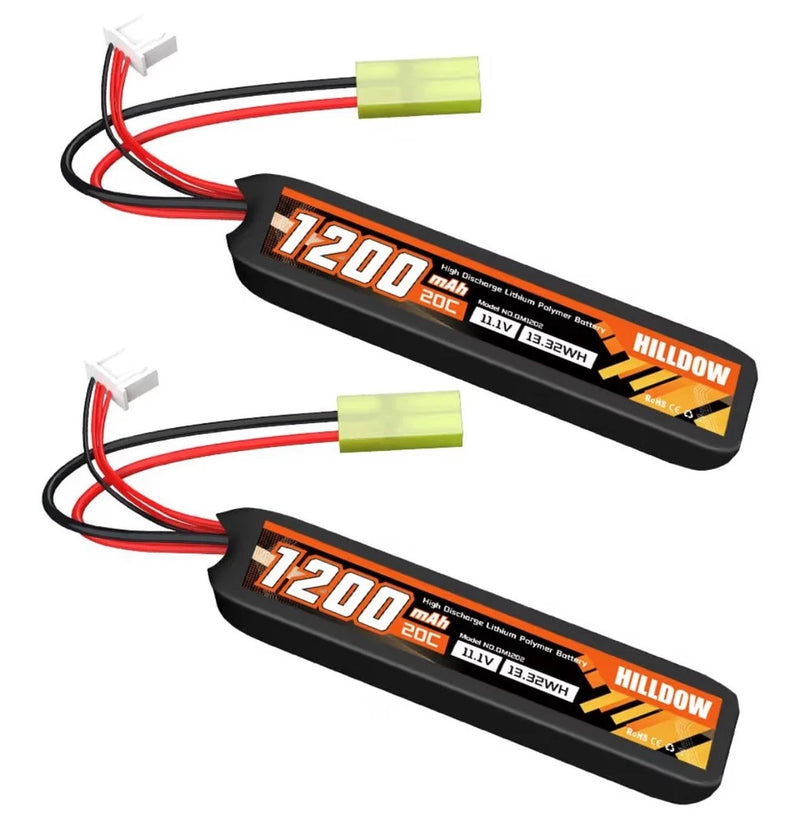 2-pack Hilldow Lipo Battery 1200mAh 11.1V 20C Mini TMY Plug Airsoft RC power pac