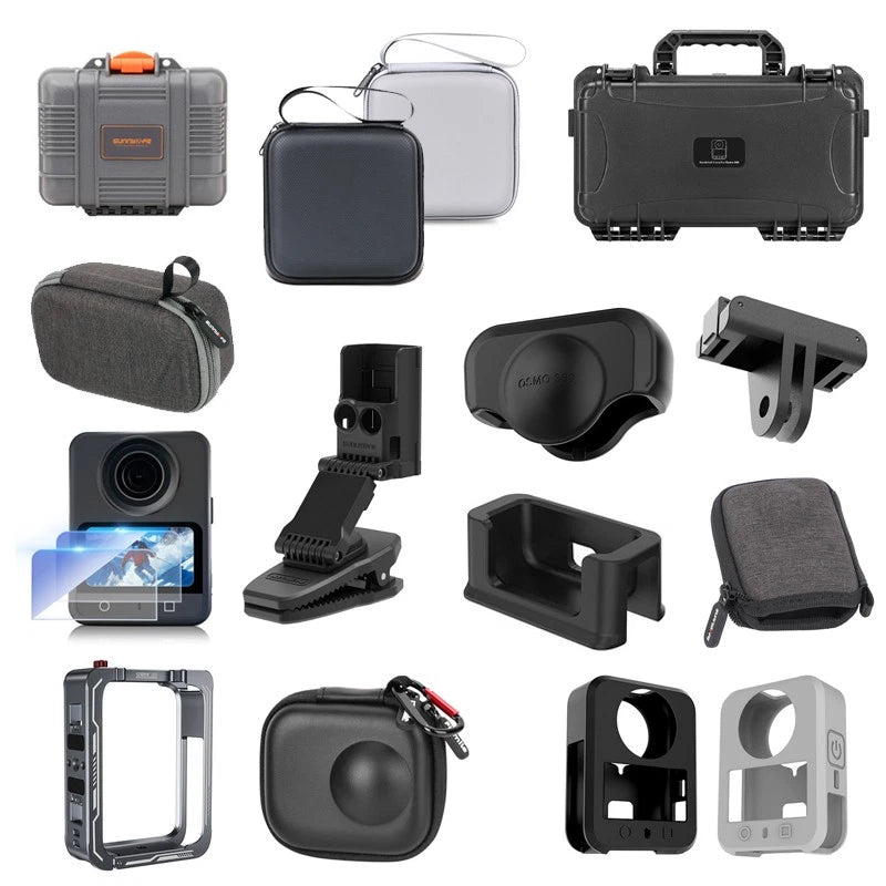 Camera storage bag set with hard shell case and mounting adapter bracket, gray/black