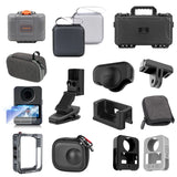 Camera storage bag set with hard shell case and mounting adapter bracket, gray/black
