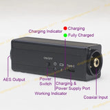 Black audio signal converter box with Type-C power port and coaxial input, ON/OFF switch