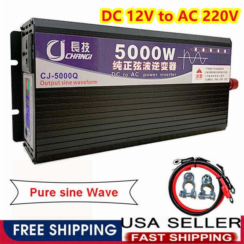 5000W Power Inverter DC 12V To AC 220V Power Sine Wave Converter For Car RV US