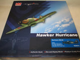 Die-cast Hawker Hurricane aircraft model in display box, green plane profile on front