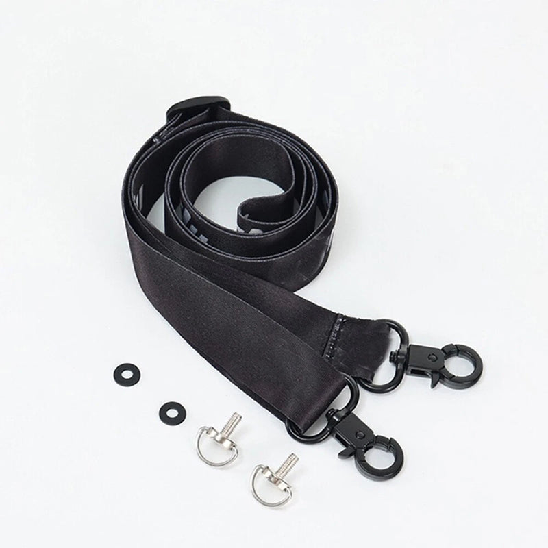 Black remote control lanyard strap with two carabiner clips and metal rings
