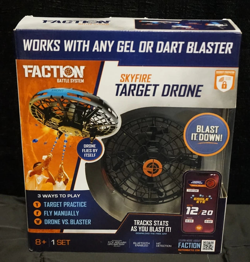 Faction Skyfire target drone gel blaster system box, orange and black packaging
