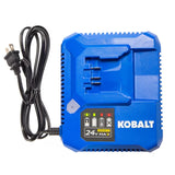 Kobalt 24V Max lithium-ion battery charger with LED charge indicators and power cord