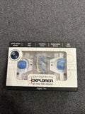 Six-Axis mini-drone retail box with blue propeller guards and remote controls