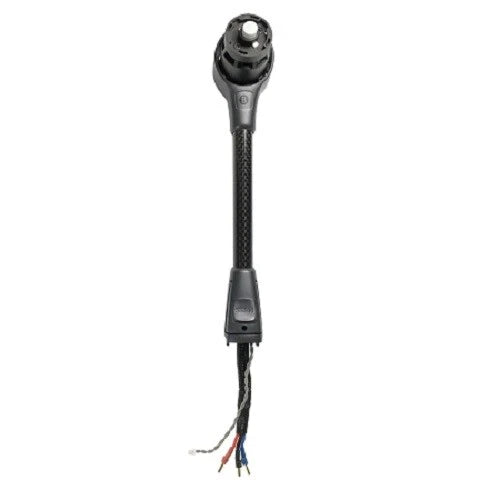 Folding prop bracket arm with motor, black carbon-texture finish, exposed wiring at end
