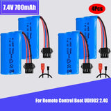 4Pcs 7.4V 700mAh Li-ion Battery SM-4P Plug with Charger for RC Boat UDI902 2.4G