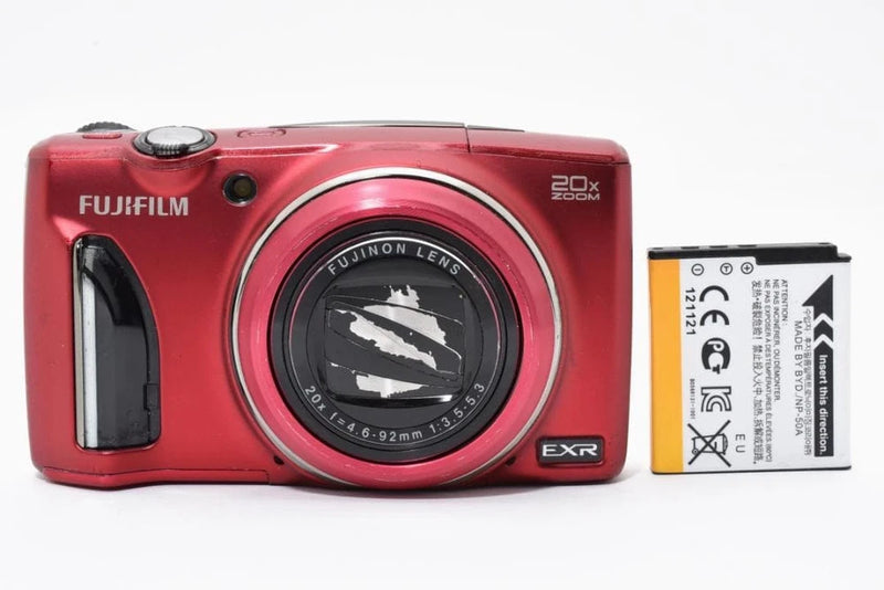 Fujifilm Finepix F900EXR red compact digital camera with lens and battery
