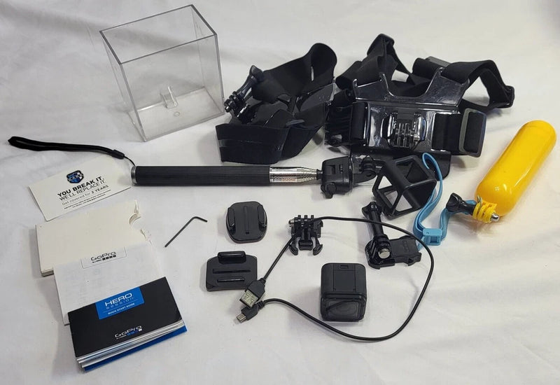GoPro Hero Session action camera kit with mounts, case, cables, and accessories