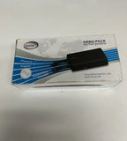 Rechargeable battery pack with black power module and cables, in retail box