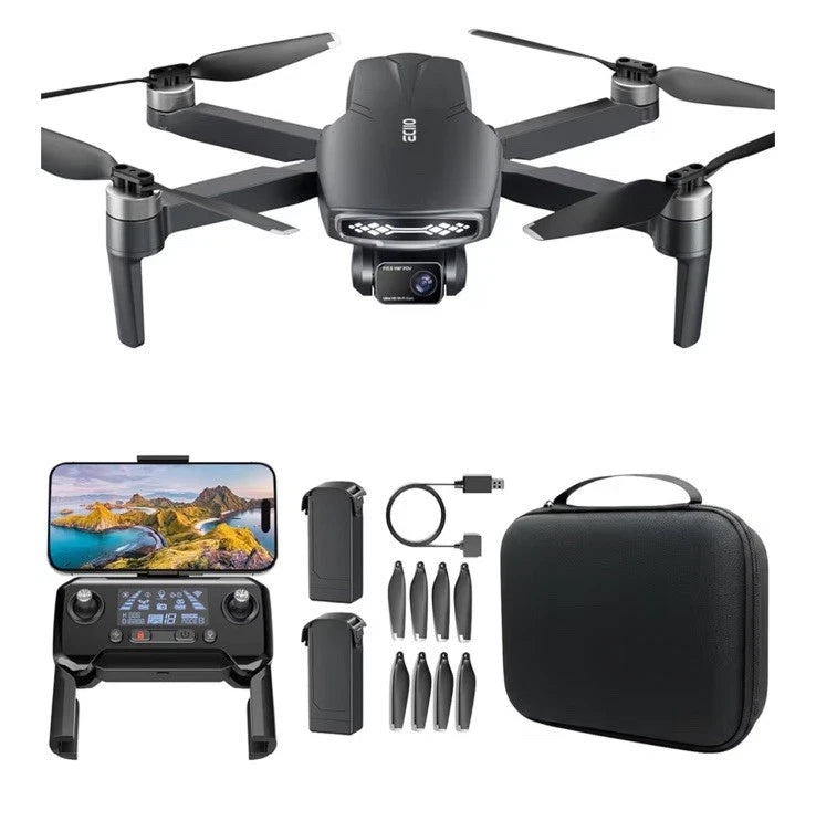 GPS drone with camera, plus controller, spare parts, and carrying case accessories