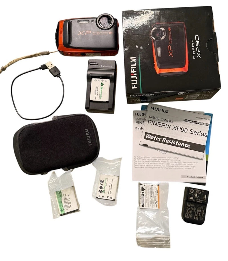 Fujifilm FinePix XP90 16500218 16.4MP Digital Camera 3 4 Batteries and extras(F)