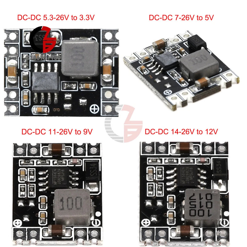 DC-DC step-down power module PCB with mounting holes and voltage regulator components