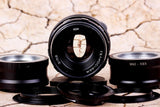 Helios 44 anamorphic cine lens with front glass and M42–NEX adapter rings