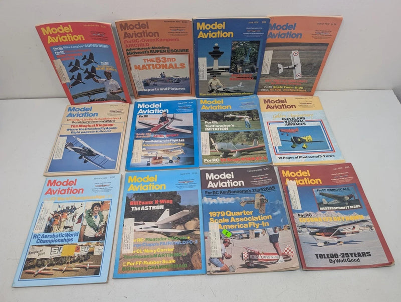 Vintage model aviation magazine lot of 12, with colorful aircraft and RC airplane cover designs
