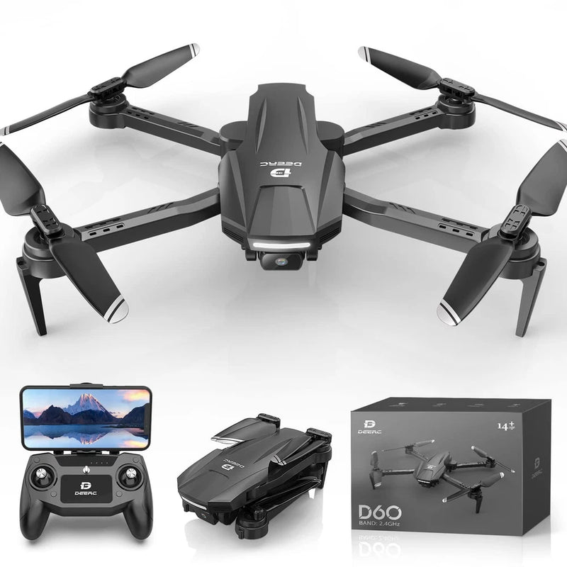 Quadcopter drone with built-in camera, remote controller, and retail box set