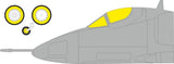 Aircraft model painting mask set showing canopy and wheels, gray with yellow accents