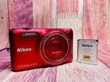 ??Tested??Nikon COOLPIX S6600 Red 16.0MP Digital Camera From JAPAN with battery