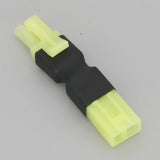 Mini Tamiya male-to-female adapter plug, black connector with yellow plastic ends