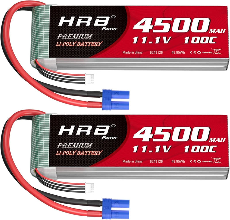 2PCS 3S 4500mAh Lipo Battery EC5 100C 11.1V RC Lipo Battery Compatible with RC