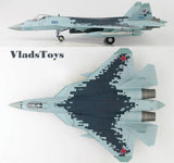 1/72 Su-57 stealth fighter model in light blue with dark digital camo and red star