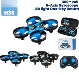 Blue mini quadcopter drone with LED lights and 4-channel remote control