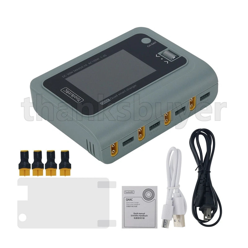 ToolkitRC Q4AC XT60 Outputs FPV Charger 1-4S 4CH AC100W/DC50Wx4 RC Drone Charger Battery