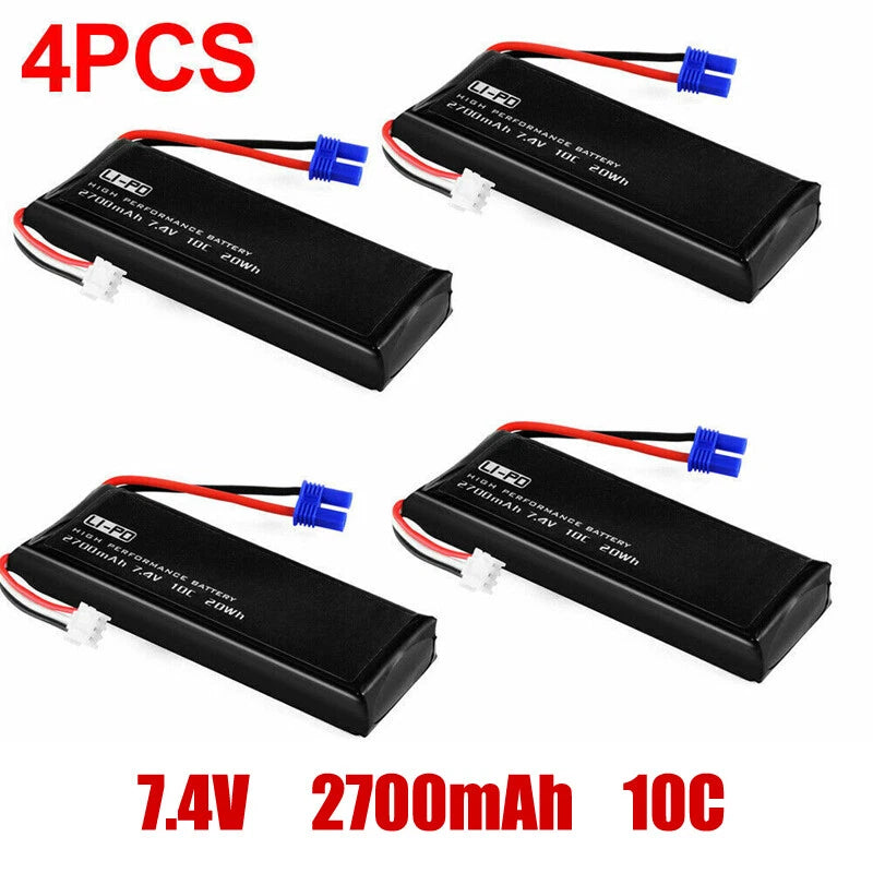 4Pcs 7.4V 2700mAh 10C Rechargable Battery for HUBSAN Drone X4 H501S H501C H501A Battery