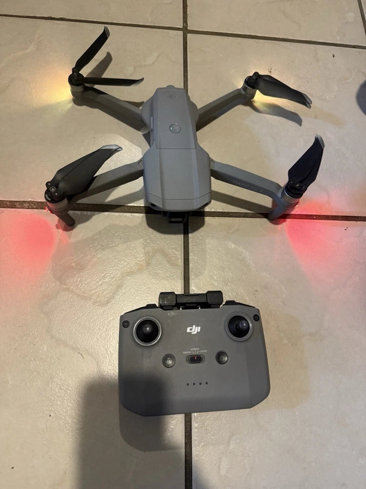 DJI Mavic Air 2 drone and remote controller, gray quadcopter with 4 propellers