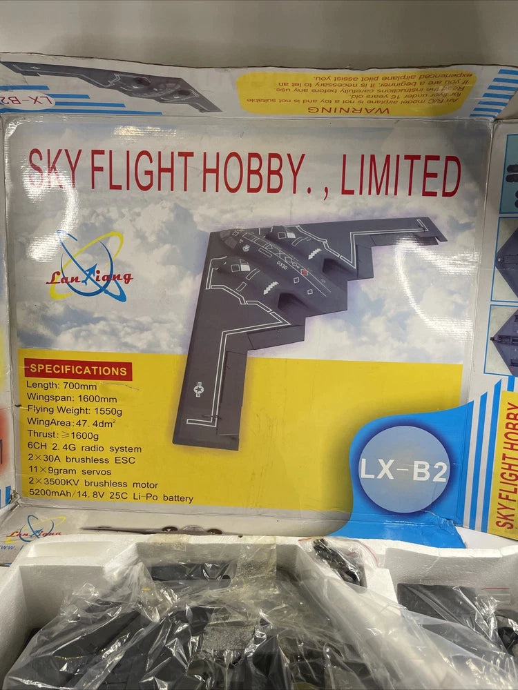Sky Flight Hobby LX-B2 RC aircraft kit retail box with model details