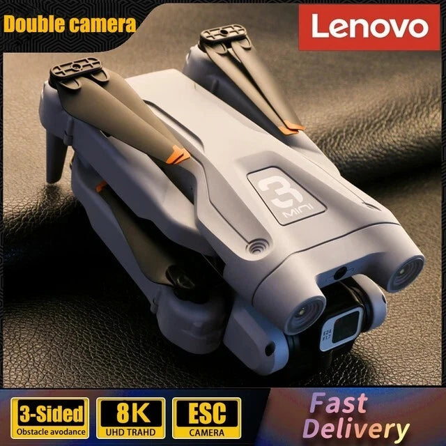 Professional Lenova dual-camera drone with gray body and orange accents