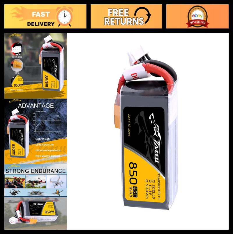 850mAh 11.1V 45C 3S LiPo Battery Pack XT30 Plug for Multirotor FPV Quadcopter Battery