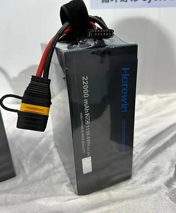 Herewin 14S lithium battery pack, black with connector cables and label 22000 mAh 51.8V