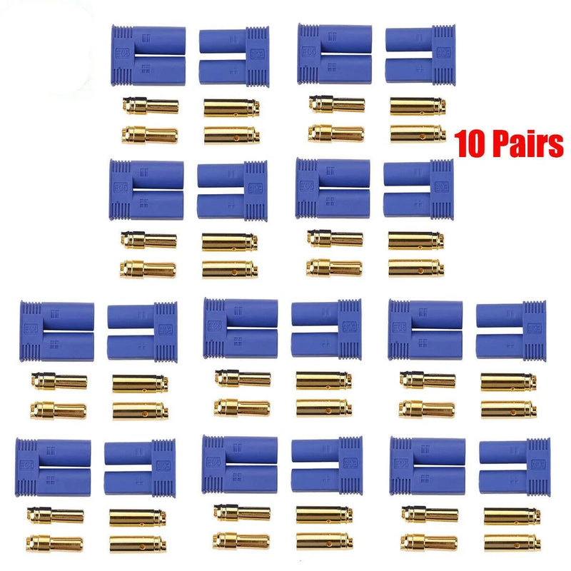 EC5 lipo battery connector plug set with blue housings and gold pins, 10 pairs