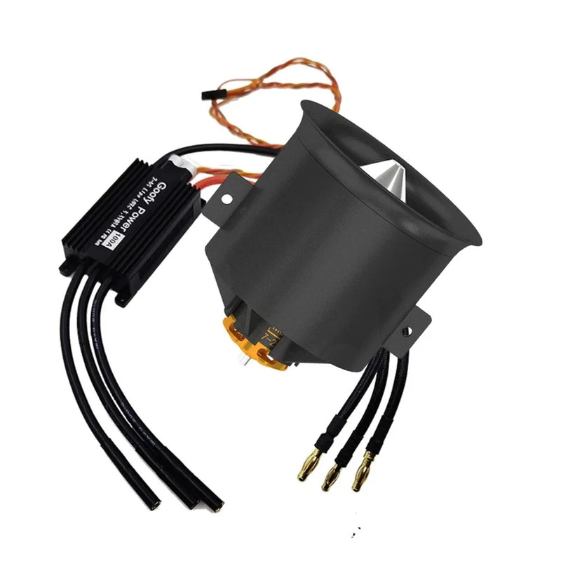 RC brushless motor with ESC, black housing, and three-pin wiring harness