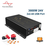3000W  24VDC To 120VAC Pure Sine Wave Inverter Off-Grid  Motor RV with 2 USB