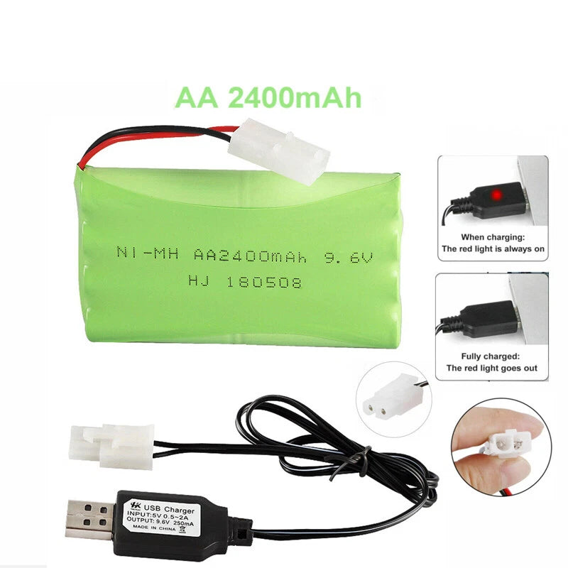 AA NiMH Battery Pack 2400mAh 9.6V KET 2P Connector USB for RC Car RC Boat Truck Battery