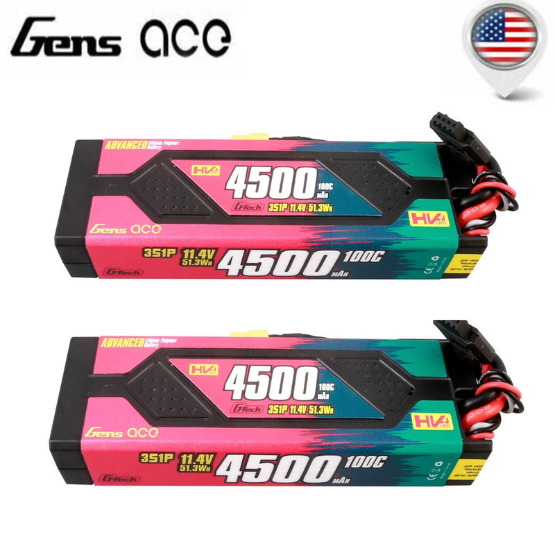 2X GensAce G-Tech 4500mAh 3S 100C 11.4V Lipo Battery HardCase Advanced XT60 Plug