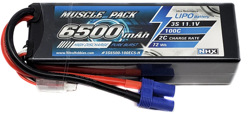 NHX Muscle Pack 3S 11.1V 6500mAh 100C Hard Case Lipo Battery w/ EC5 Connector Battery