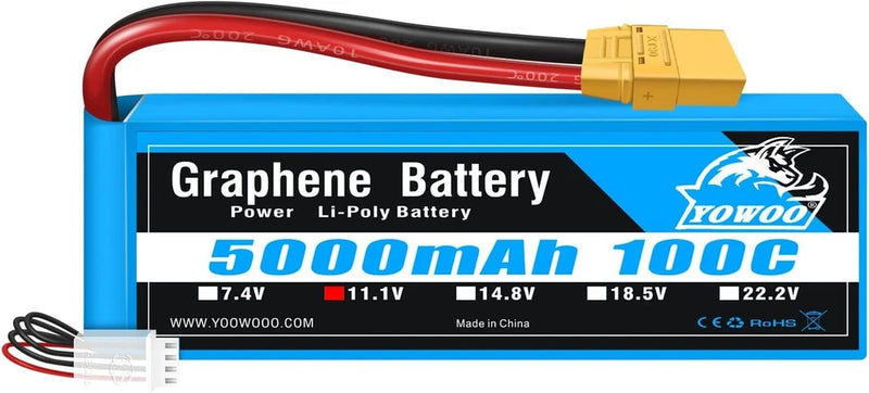 Yowoo Graphene Battery 3S 5000mAh 100C 11.1V LiPo RC Battery with XT90 Plug Battery