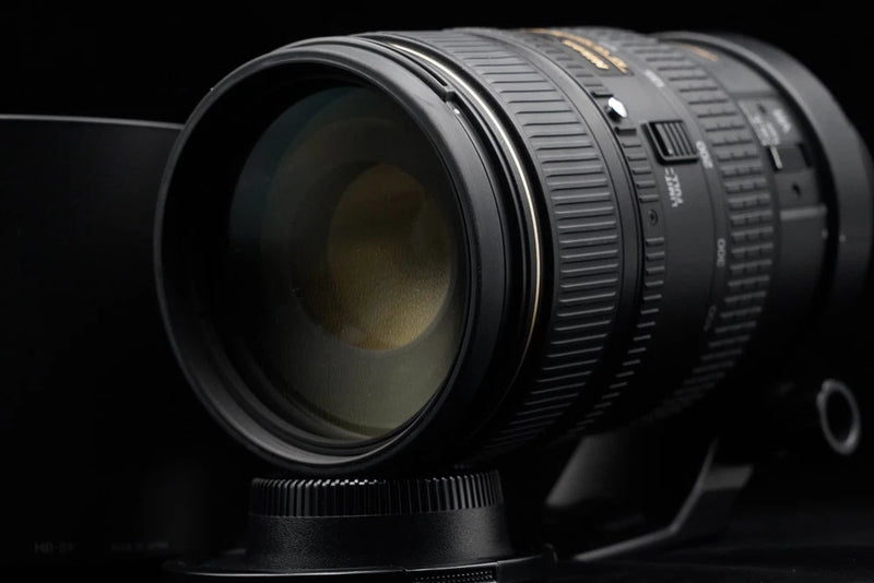 Nikon AF VR NIKKOR 80-400mm f/4.5-5.6 telephoto zoom lens, black, front element visible